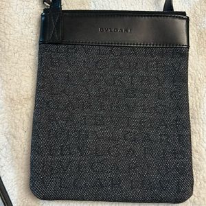 BVLGARI Black Denim Logo Mania Mini Crossbody Phone Pouch Bag